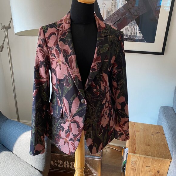 Mos Mosh Blake Flowered Jacquard Blazer Jacket Single Button s40 - Picture 1 of 10